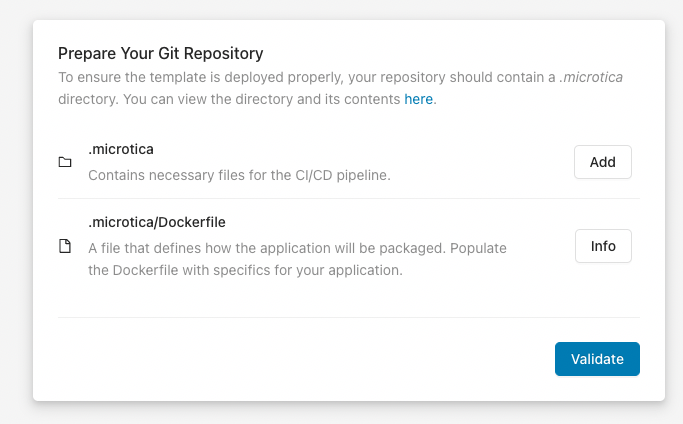 Prepare Git repository - add files Prepare your Git repository by adding the .microtica files
