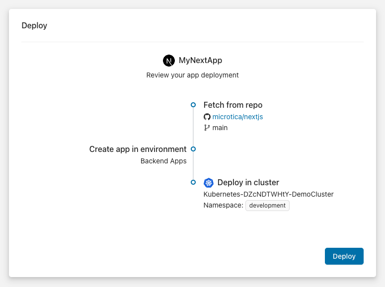 Deployment summary screen