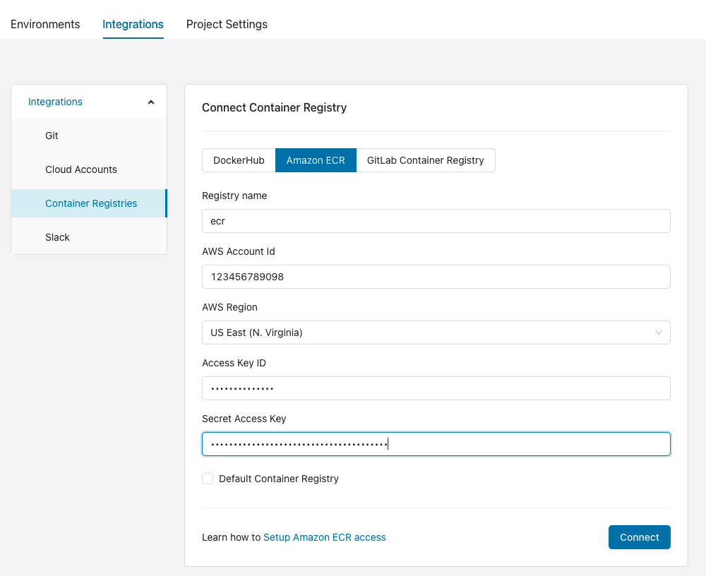 Adding an Amazon ECR registry in the Microtica console