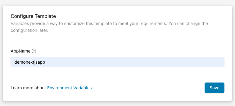 Configure the Next.js template and name your application