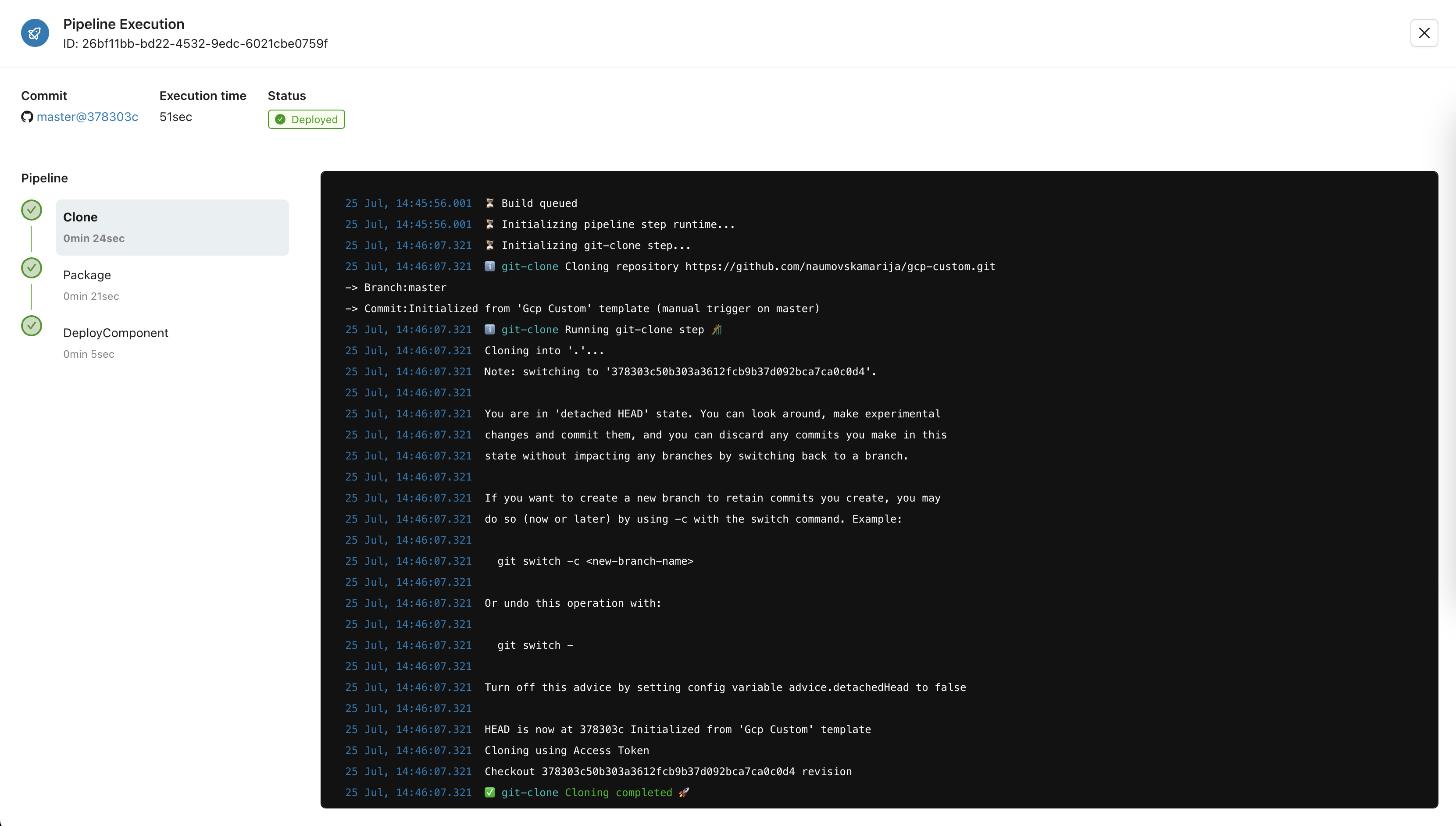 A deployed application running in the Microtica console