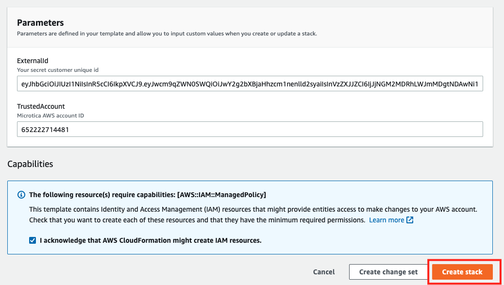 A connected AWS account listed under Cloud Accounts in the Microtica console
