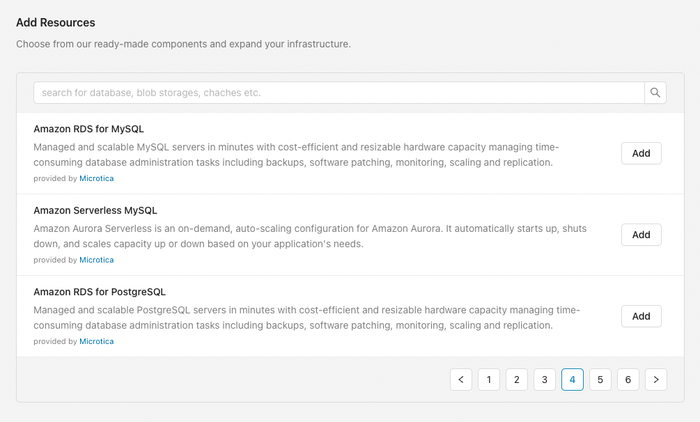 Infrastructure templates in the Microtica console