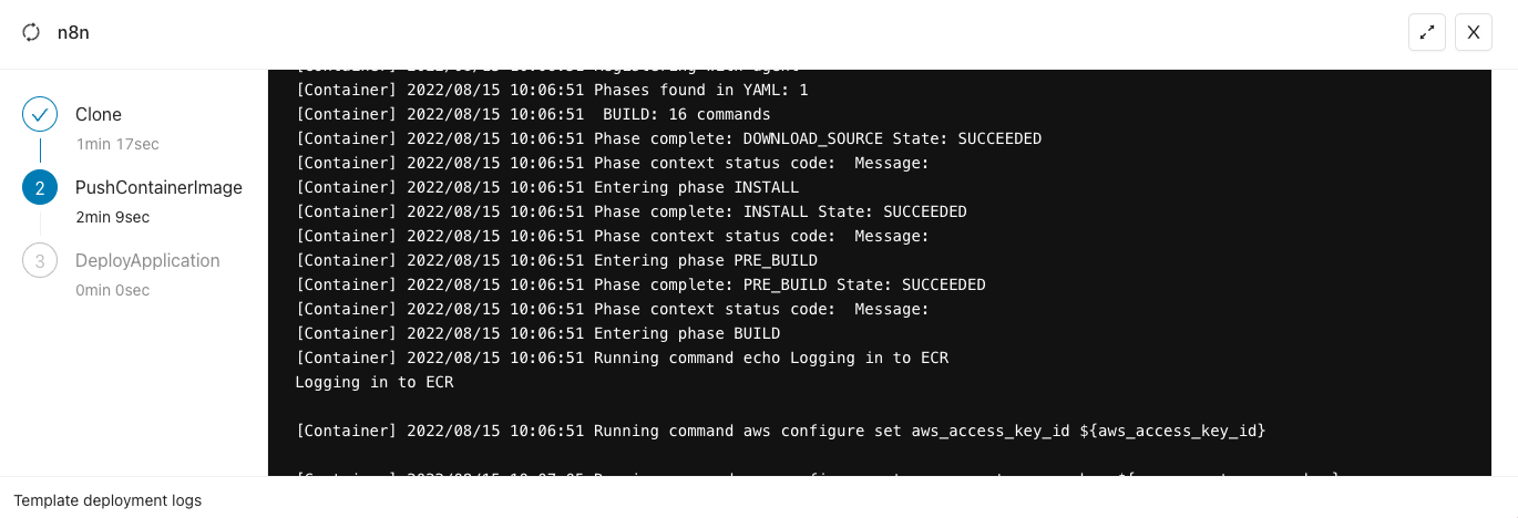 Deployment logs - deploy template to the cluster Deployment logs while deploying the template to the cluster