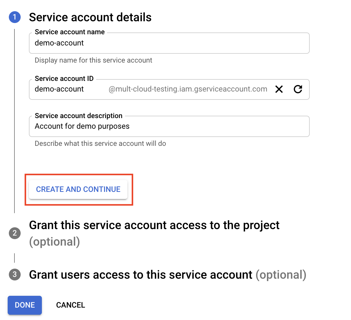 Creating a service account in the GCP Console